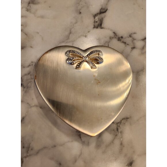 Things Remembered Heart Shaped Silver Compact Mirror With Bow Accent Engraveable - Picture 1 of 4